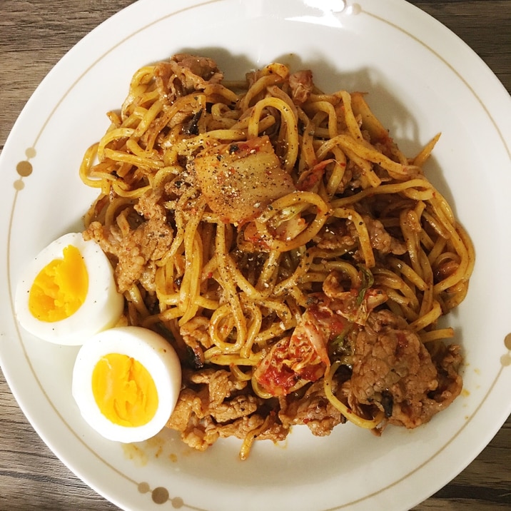 ビールに合う!キムチ牛焼きそば